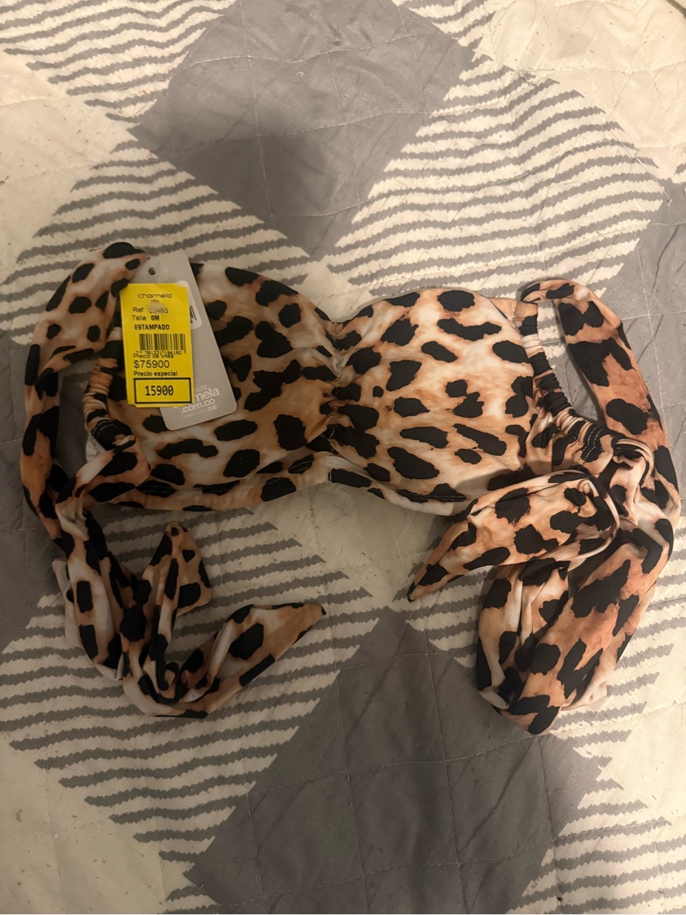 Leopard Print Strapless Tie-back bikini top
